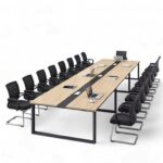 Conference Meeting Desk Classic Modern Large Table HYZ-1010 - Walnut _ Desk+ Chairs_10 _ L400_W140_H74cm
