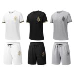 Mens T Shirt + Shorts Set York Ny Textured Waffle Material Tracksuit Summer
