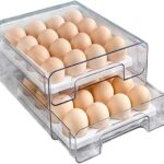 Sweetdecor 32 Grid Egg Holder with Removable Tray Drawer Type Egg Storage Box Transparent Egg Storage Container for Fridge, White