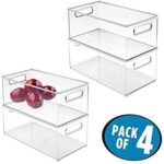 mDesign Plastic Stackable Small Organizing Bin Kitchen Pantry Cabinet, Refrigerator, Freezer Food Organization Storage Bins with Handles, Drawer Container Organizer, Ligne Collection, 4 Pack - Clear